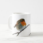 Rote Brüste europäischen Englisch-Robin-Vogels auf Kaffeetasse<br><div class="desc">Europäische Englisch-Robin-Vögel auf Baum-Foto-Kaffee-Tasse. Rote Brustvögel.</div>