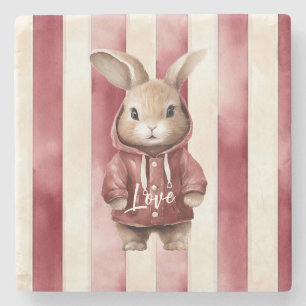 Rote Burgunder Creme Streifen Liebes Hase Steinuntersetzer