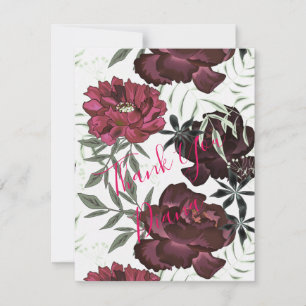 Rote, burgunderrote Blumen. Dankeskarte