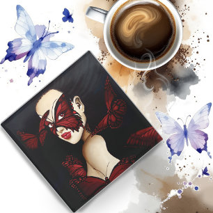 Rote Butterfly-Masqueraden-Frau Gothic Fantasy Glasuntersetzer