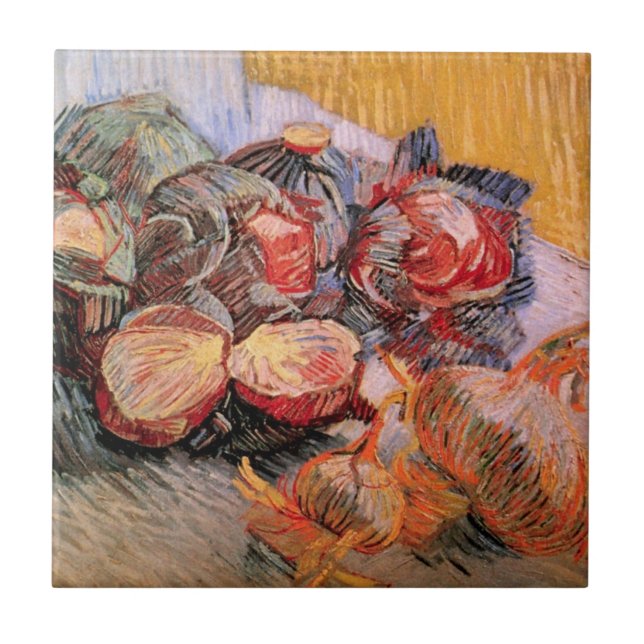 Rote Cabbages und Onions von Vincent van Gogh Fliese (Vorderseite)