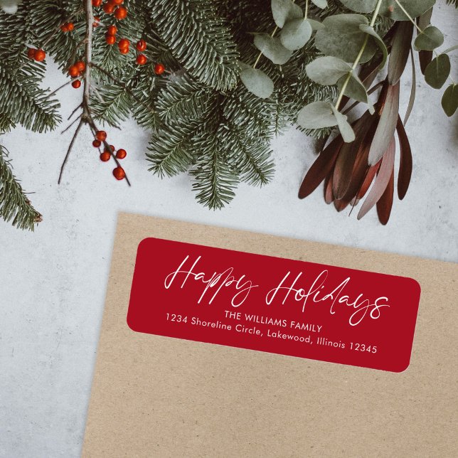 Rote Calligrafie Happy Holidays Rücksendeadresse (Von Creator hochgeladen)