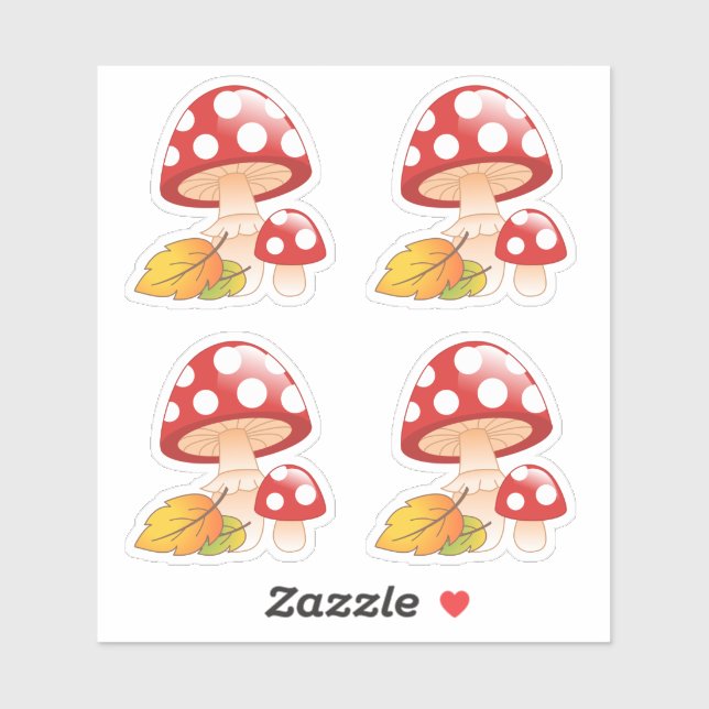 Rote Cap Toadstool Pilze mit Blätter, Set von 4 Ja Aufkleber (Blatt)