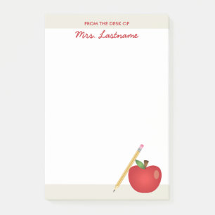 Rote Cartoon-Apfel und gelber Bleistift & Benutzer Post-it Klebezettel