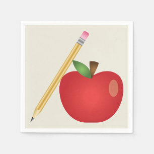 Rote Cartoon-Apfel und gelber Bleistift Serviette