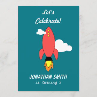 Rote Cartoonrakete Einladung