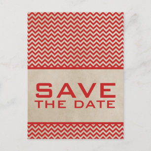 Rote Chic Chevron Save-the-Date-Postkarte Ankündigungspostkarte