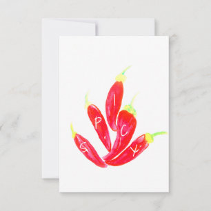 Rote Chili handgemalte Aquarellpaprikas Karte