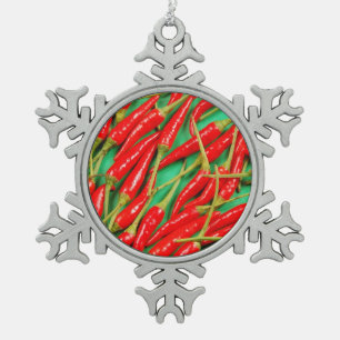 Rote Chili-Paprikaschoten-Weihnachtsverzierung Schneeflocken Zinn-Ornament