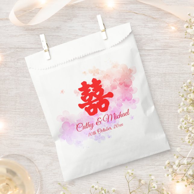 Rote Chinesische Hochzeit Aquarellkirsche Blüte Geschenktütchen (Ausgeschnitten)