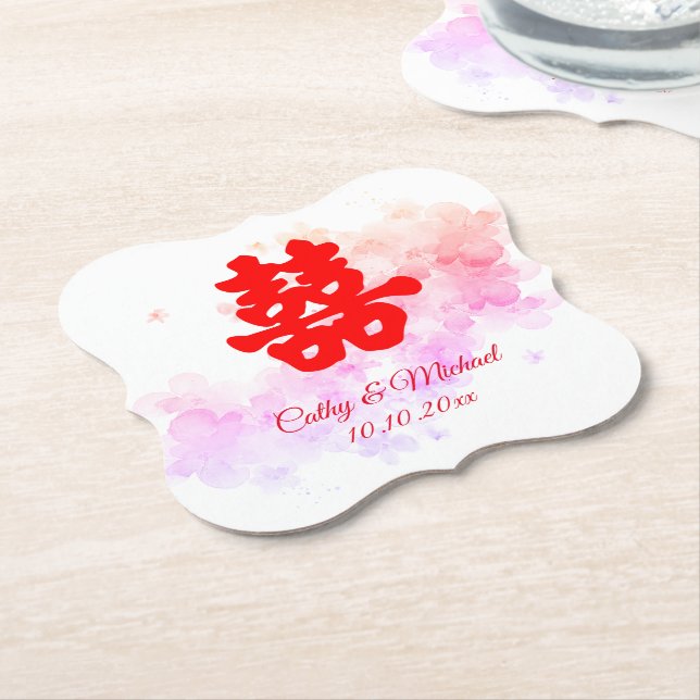 Rote Chinesische Hochzeit Aquarellkirsche Blüte Untersetzer (angewinkelt)