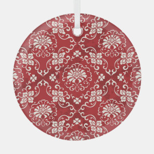 Rote chinesische Spiralen-Blumen-Hintergrund. Ornament Aus Glas
