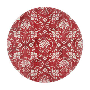 Rote chinesische Spiralen-Blumen-Hintergrund. Schneidebrett