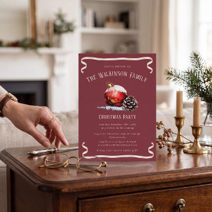 Rote Christbaumkugel Tannenzapfen Aquarell Weihnac Einladung