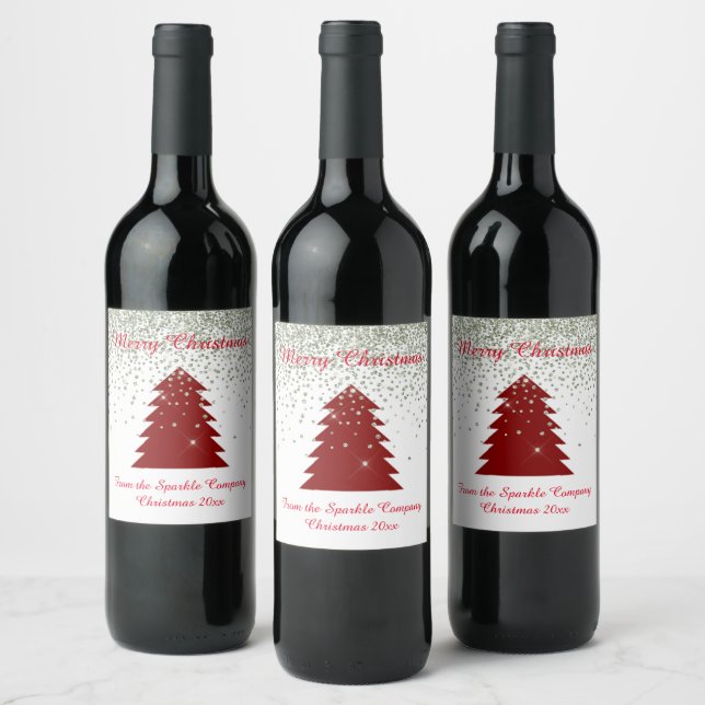 ROTE CHRISTMAS TREE SPARKLE KUNSTBARE WEINGESCHENK WEINETIKETT (Flaschen)