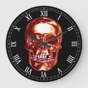 Rote Chrome-Totenkopf-Uhr mit runden römischen Zif Große Wanduhr
