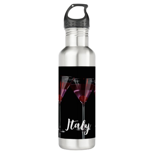 Rote Cocktails in Martini Glas mit Kirsche Edelstahlflasche (Vorderseite)