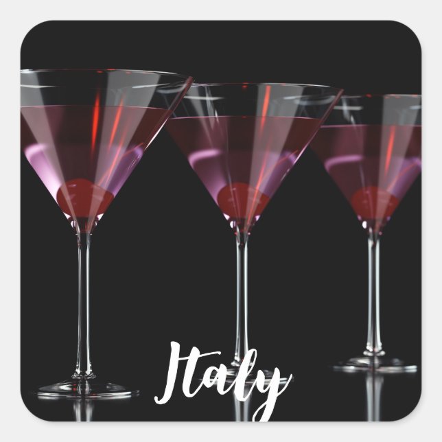 Rote Cocktails in Martini Glas mit Kirsche Quadratischer Aufkleber (Vorderseite)