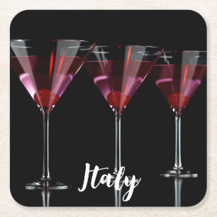Rote Cocktails in Martini Glas mit Kirsche Rechteckiger Pappuntersetzer