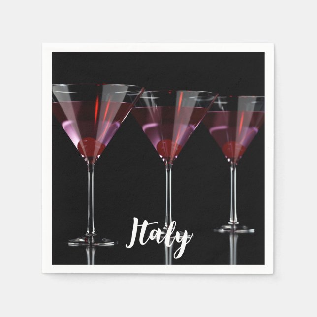 Rote Cocktails in Martini Glas mit Kirsche Serviette (Vorderseite)