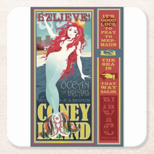 rote Coney Island Meerjungfrau Rechteckiger Pappuntersetzer