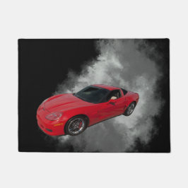 Rote Corvette mit grauem, rauchabnehmbarem Hinterg Fußmatte