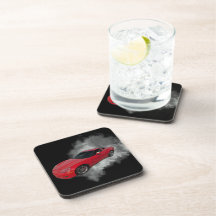 Rote Corvette mit grauem, rauchabnehmbarem Hinterg