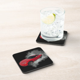 Rote Corvette mit grauem, rauchabnehmbarem Hinterg Getränkeuntersetzer