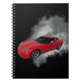 Rote Corvette mit grauem, rauchabnehmbarem Hinterg Notizblock