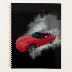 Rote Corvette mit grauem, rauchabnehmbarem Hinterg Planer