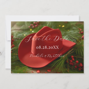 Rote Cowboy-Hut-Weihnacht Hochzeit Save The Date