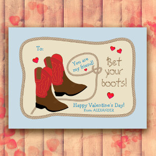Rote Cowboy-Stiefel Western Valentinstag Klassenzi Mitteilungskarte