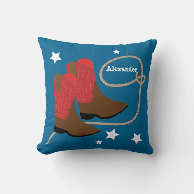 Rote Cowboystiefel u. Seil, personalisiert Kissen (Vorderseite)