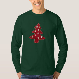 Rote Craft-Weihnachtsbäume und Knöpfe T-Shirt