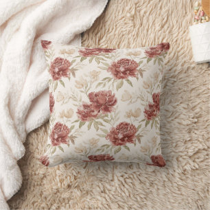 Rote Creme Blumen Kissen