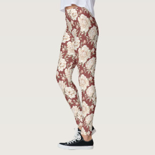 Rote Creme Blumen Leggings