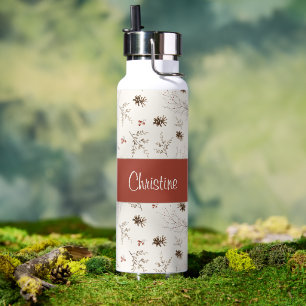 Rote Creme Boho Aquarell Wald Benutzerdefinierter Trinkflasche