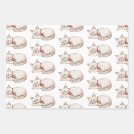 Rote Creme Herz Balloons Katzen Cupcakes Geburtsta Geschenkpapier Set