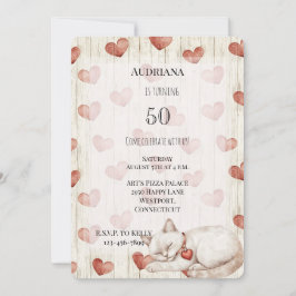 Rote Creme Herz-Imitate Holzkatze Geburtstag Einladung