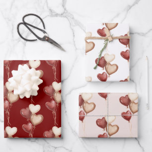 Rote Creme-Herzballons Liebe in der Luft Geschenkpapier Set