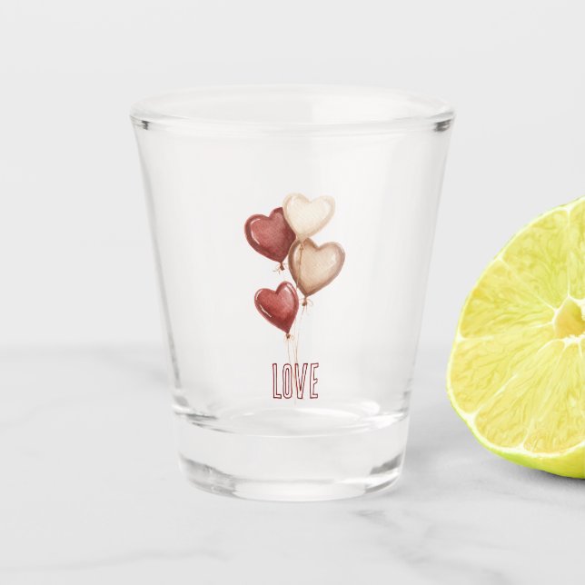 Rote Creme-Herzballons Liebe  Schnapsglas (Vorderseite)