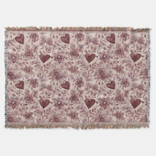 Rote Creme-Herzen Floral Decke