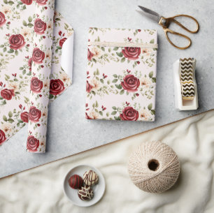 Rote Creme-Rose Blush Pink Blumenzehen Geschenkpapier