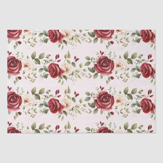 Rote Creme-Rose Blush Pink Blumenzehen Seidenpapier (Vorderseite)