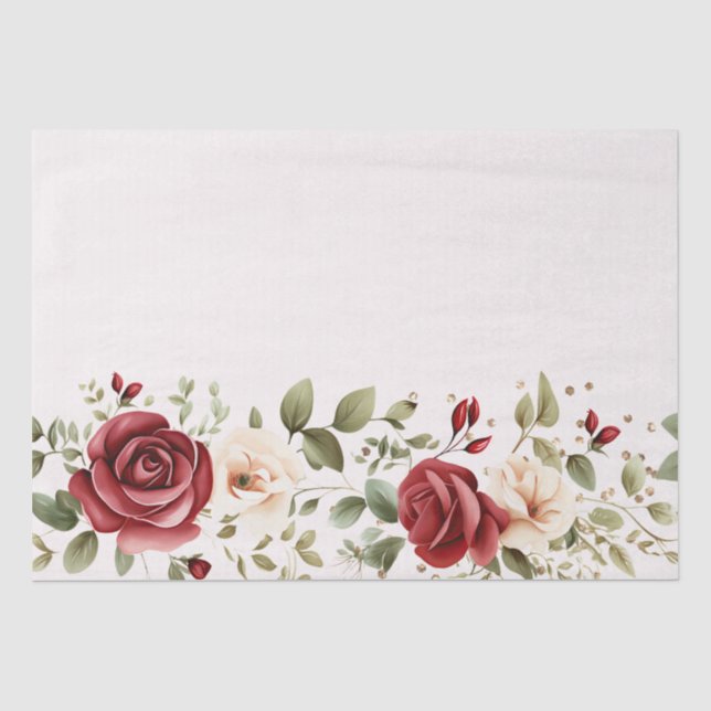 Rote Creme Rose Goldhochzeit Seidenpapier (Vorderseite)