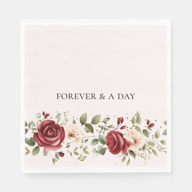 Rote Creme Rose Goldhochzeit Serviette (Vorderseite)