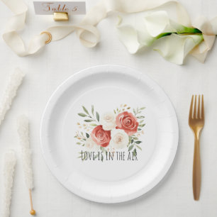 Rote Creme Rosen Florale Liebe Brautparty Pappteller