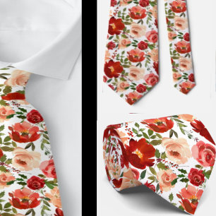 Rote Creme Wasserfarben Rose Neck Tie Krawatte
