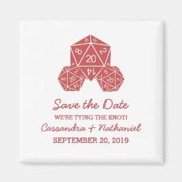 Rote D20-Würfel speichern das Datumsfenster Magnet