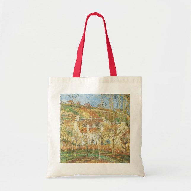Rote Dächer, Dorfecke, Winter durch Pissarro Tragetasche (Vorne)